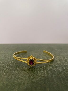Gold plated Cuff Bracelet with garnet stone